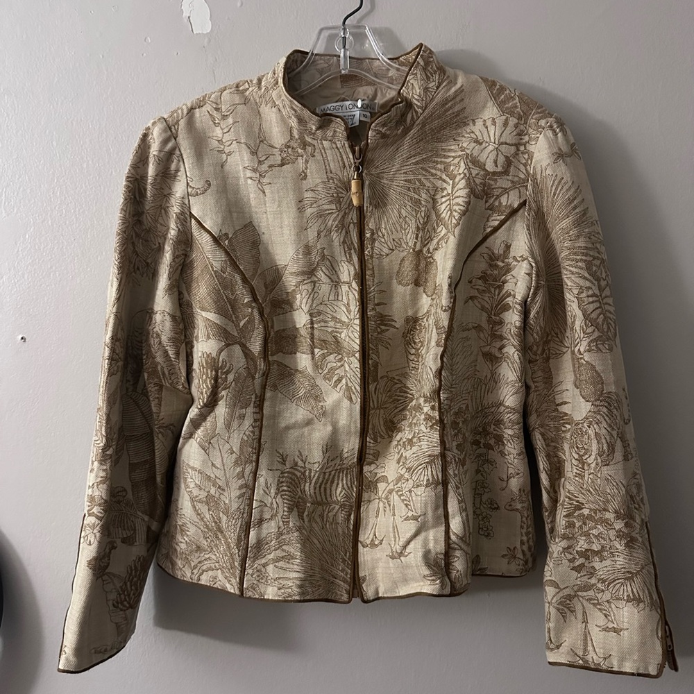 Tan/Khaki Safari Print Structured Jacket  Vintage